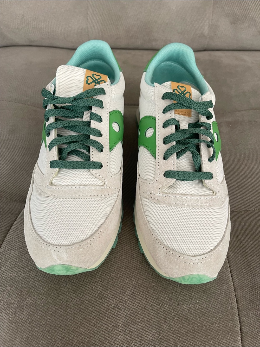 Mens White and Green Athletic Sneakers